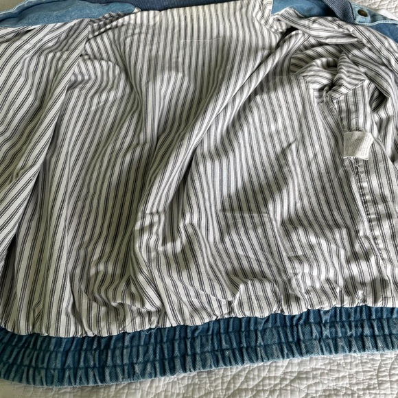 Vintage 1990s Varsity Bomber Style Denim Jacket Mens Medium Womens up to XL - Picture 7 of 13